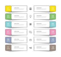 12 modello di indice a linea sottile con scheda infografica dati. illustrazione vettoriale astratto quadrato infografica sfondo.