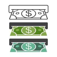 tre icone piatte inseriscono contanti o ricevi denaro in bancomat con valuta in dollari per app e siti Web vettore
