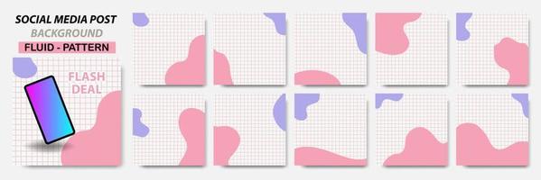 raccolta di set di layout di banner quadrati in colore rosa, viola con motivo a linee vettore