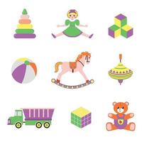 set di giocattoli per bambini. giocattoli colorati per bambini vettore