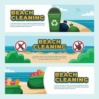 collezione di banner per la pulizia della spiaggia vettore