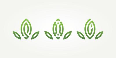 set di foglie verdi natura semplice linea arte icona logo modello illustrazione vettoriale design. ecologia astratta minimalista, giardino, concetto di logo della natura