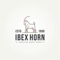 grande corno ibex semplice linea arte logo modello icona illustrazione vettoriale design. capra stambecco minimalista con lunghe corna