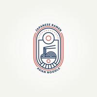 design minimalista giapponese ramen noodle line art badge logo modello illustrazione vettoriale. concetto di logo di illustrazione di noodle asiatici semplice vettore