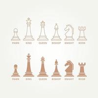 collezione minimalista di disegno di illustrazione vettoriale del modello di logo dell'elemento di design del pezzo degli scacchi. semplice re, regina, torre, alfiere, cavaliere, pedone
