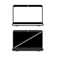 laptop con icona del cursore del puntatore. modello di schermo del taccuino e facendo clic con il mouse su sfondo bianco. vettore