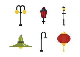set di icone di lampione stradale, stile piatto vettore