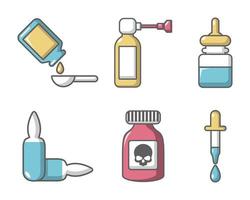 set di icone di farmaci, stile cartone animato vettore