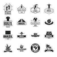 Brasile viaggio logo set di icone, stile semplice vettore