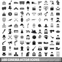 Set di 100 icone di attori cinematografici, stile semplice vettore