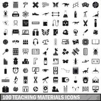 100 set di icone dei materiali didattici, stile semplice vettore