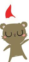 illustrazione a colori piatta pacifica di un orso che indossa un cappello da Babbo Natale vettore