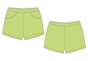 modello di progettazione dei pantaloni dei pantaloncini da notte di schizzo tecnico. colore verde chiaro. vettore