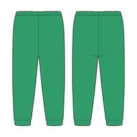 schizzo tecnico pantaloni per bambini. colore verde. modello di progettazione di pantaloni da casa per bambini vettore