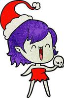 simpatico cartone animato strutturato di una ragazza vampira felice che indossa il cappello di Babbo Natale vettore