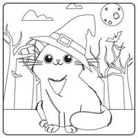 Disegni da colorare di gatti di halloween per bambini vettore