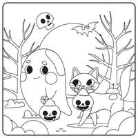 Disegni da colorare di gatti di halloween per bambini vettore