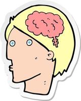 adesivo di un uomo cartone animato con il simbolo del cervello vettore
