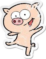 adesivo angosciato di un allegro cartone animato di maiale danzante vettore