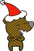 illustrazione in stile fumetto di un orso che indossa il cappello di Babbo Natale vettore