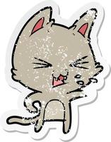 adesivo angosciato di un gatto cartone animato che sibila vettore
