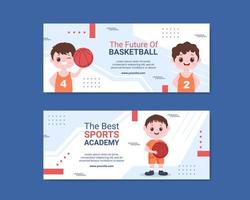 Accademia di basket bambini social media banner modello cartone animato sfondo illustrazione vettoriale