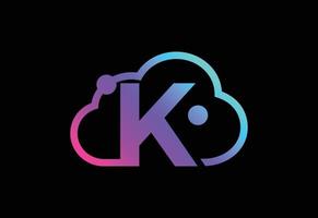 lettera del monogramma k iniziale con la nuvola. logo del servizio di cloud computing. logo della tecnologia cloud vettore