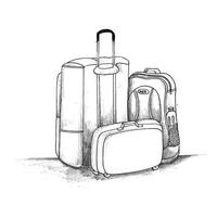 disegno di schizzo di bagaglio da viaggio disegnato a mano vettore