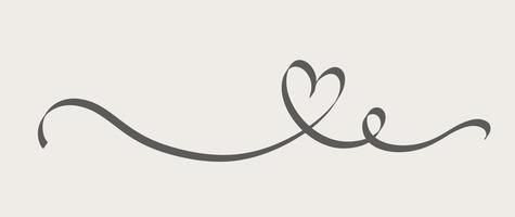 cuore e amore swirl divisore. stile doodle schizzo disegnato a mano. illustrazione vettoriale del filo del cuore dello scarabocchio della linea continua. concetto di amore e matrimonio.