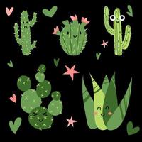 illustrazione del verde della pianta succulenta del cactus. set da disegno spinoso spinoso vettore