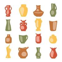 collezione di tazze in ceramica decorativa. set di vasi di terracotta colorata, semplici ciotole astratte disegnate a mano per l'illustrazione vettoriale di design degli interni della carta