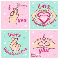 set di san valentino con simbolo della mano e dell'amore, elemento di design per logo, poster, carta, banner, emblema, maglietta. illustrazione vettoriale