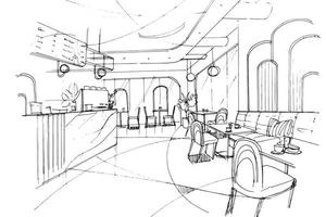disegno dello schizzo del negozio di bevande e dessert, design moderno, vettore, illustrazione 2d vettore
