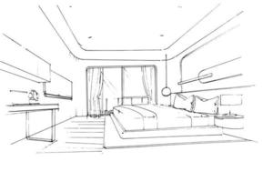 schizzo disegno camera da letto principale., design moderno, vettore, illustrazione 2d vettore