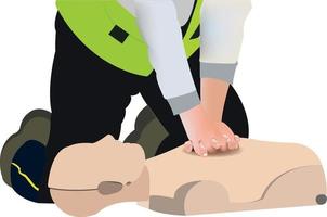 illustrazione del vettore di rianimazione cardiopolmonare o cpr. tecnica bls su manichino eseguita dal paramedico.