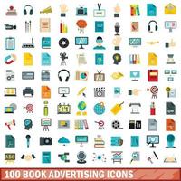 100 icone pubblicitarie di libri impostate, stile piatto vettore