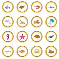 cerchio delle icone degli abitanti dell'oceano vettore