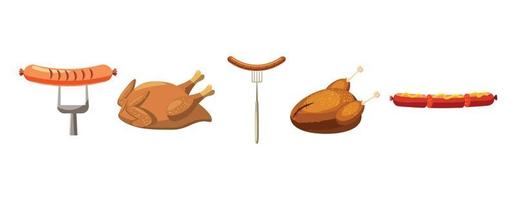 set di icone di cibo a base di carne, stile cartone animato vettore