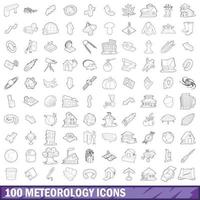 100 icone meteorologiche impostate, stile contorno vettore