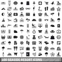 100 set di icone di località balneari, stile semplice vettore