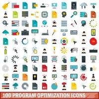 100 icone di ottimizzazione del programma impostate, stile piatto vettore