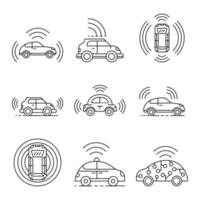 Set di icone per auto senza conducente, stile contorno vettore