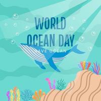 illustrazione piatta del concetto di giornata mondiale dell'oceano vettore