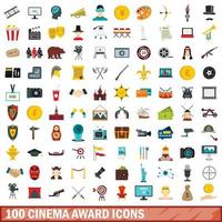 Set di 100 icone del premio cinematografico, stile piatto