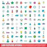 100 icone future impostate, stile cartone animato vettore