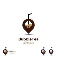 design del logo della posizione del tè della bolla su sfondo isolato, modello dell'icona del tè della bolla della perla vettore