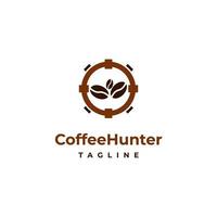 concetto di design del logo del target del caffè vettoriale, modello dell'icona del logo del cacciatore di caffè, chicco di caffè con logo dell'ambito