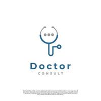 medico consultare logo design semplice. stetoscopio con illustrazione di progettazione logo bolla discorso vettore