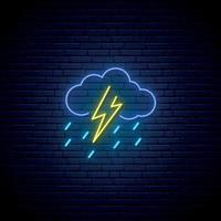 icona al neon nuvola e pioggia vettore
