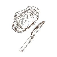 illustrazione disegnata a mano di vettore del panino con burro e coltello. disegno pasticceria marrone e bianco isolato su sfondo bianco. icona di schizzo ed elemento da forno per stampa, web, mobile.
